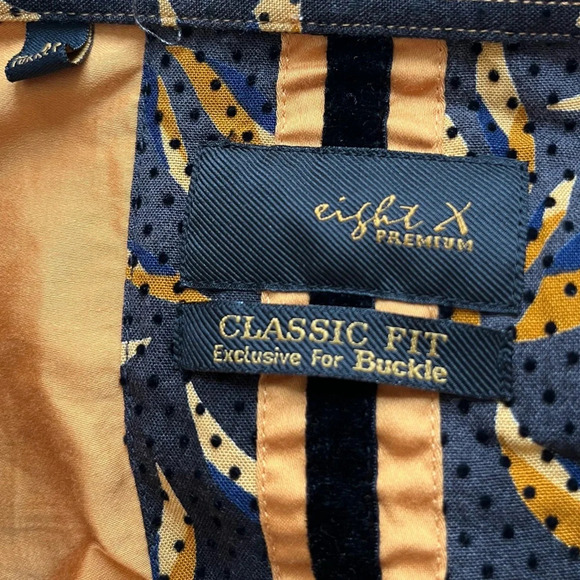 Buckle Eight X Flocked Polka Dot Shirt black tan navy button front medium - Picture 3 of 9